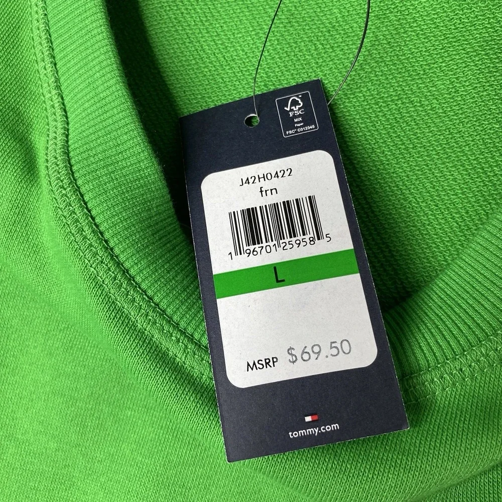 Tommy Hilfiger Men's Large Vibrant‎ Green Crewneck Sweatshirt Embroidered Logo